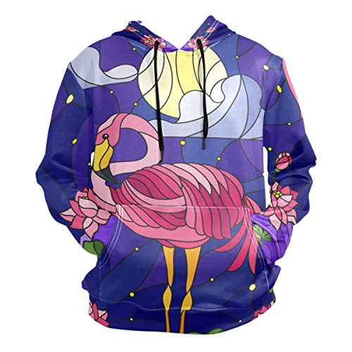 ZZKKO Buntglas Flamingo Freizeitkleidung für Herren Hoodie Pullover Sweatshirt Dünn Tee Top Kleidung Größe XL