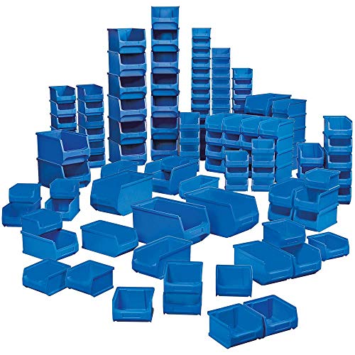 Sichtlagerkästen PROFI, 100 Sichtboxen in Industriequalität, Farbe blau, 55x Größe LB6, 35x Größe LB5, 10x Größe LB4
