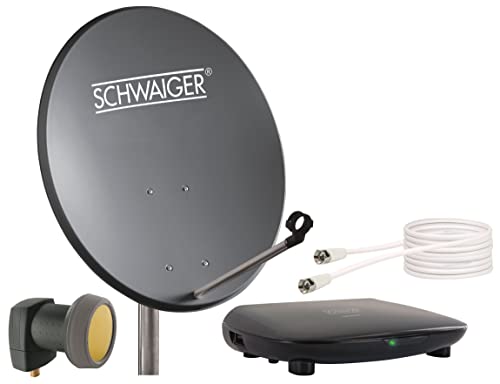 SCHWAIGER 9765 SAT-Anlage Satelliten-Set Satellitenschüssel Single-LNB Receiver Fernbedienung Koaxialkabel digital SAT-Schüssel aus Stahl Anthrazit 55cm