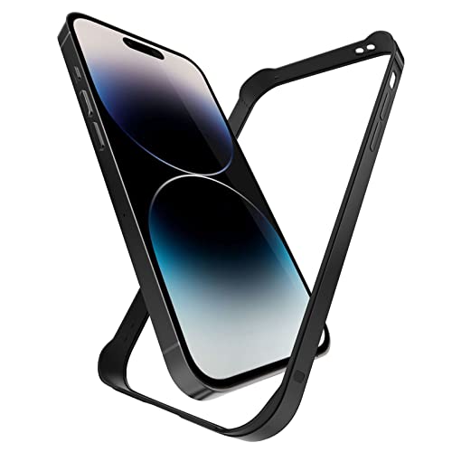 Arktis Hülle kompatibel mit iPhone 14 Pro, AirZero Alu Bumper Rahmen - Schwarz kabelloses Laden möglich Aluminium ultradünn federleicht