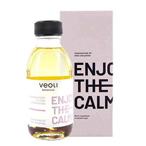 veoli Enjoy the calmness Körperöl, entspannendes Pflegeöl 150ml alle Hauttypen, vegane Hautpflege mit Rosenblütenblättern