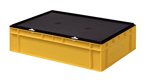 Stabile Profi Aufbewahrungsbox Stapelbox Eurobox Stapelkiste mit Deckel, Kunststoffkiste lieferbar in 5 Farben und 21 Größen für Industrie, Gewerbe, Haushalt (gelb, 60x40x15 cm)