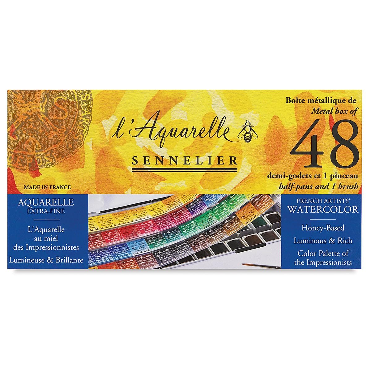 Sennelier l'Aquarelle Watercolour Metal Tin of 48 Half Pans Classic Set