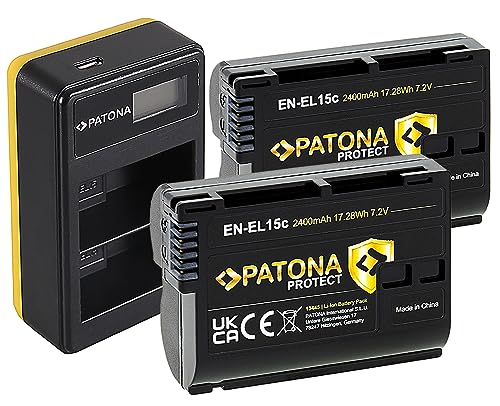 PATONA Dual LCD Ladegerät mit 2X EN-EL15C Protect V1 Akku Kompatibel mit Nikon Z5, Z6II, Z7II, D7500