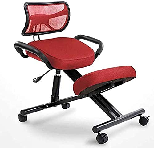 Stuhl Ergonomischer Kniestuhl mit Rückenstütze, Verstellbarer Hocker für Heim- und Büro-Kniehocker,Rot