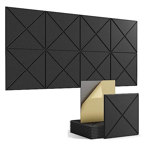 Ycagrain 16 selbstklebende Akustikplatten, quadratisch, schalldichte Schaumstoffplatten, 30,5 x 30,5 x 1,1 cm, hochdichte, schalldichte Wandpaneele, schwarz