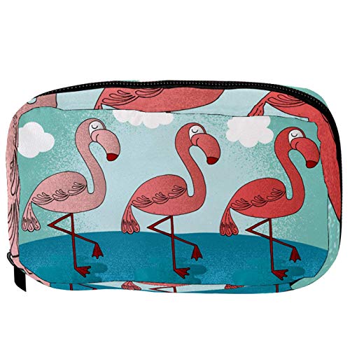 Kosmetiktaschen Flamingo grün Tier handliche Kulturtasche Reisetasche Oragniser Make-up Tasche für Frauen Mädchen