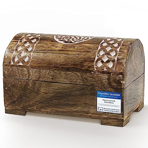 Kunstversteck Schatztruhe Schatzkiste Celtic Box, massive Holz-Schatulle white wash, 19 x 11 x 11,5 cm, halbrund