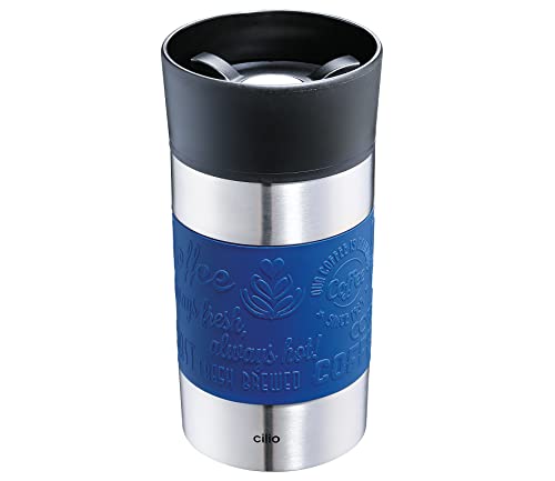 Cilio VIAGGIO Thermobecher , 300ml, blau, Becher To Go mit 360° Quick-Press-Verschluss, Doppelwandsystem, auslaufsicher, ideal für alle gängigen Kaffeevollautomaten/Pad-Maschinen