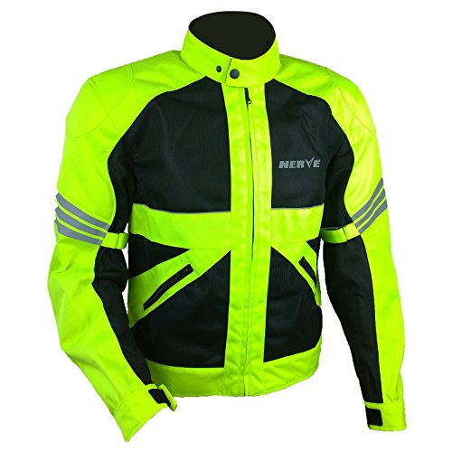 Nerve Shop Leichte Dünne Mesh Motorradjacke -Go- Roller Motorrad Jacke Herren Kurze Textil Männer Protektorenjacke Sommerjacke Luftdurchlässig - schwarz-neon-grün-gelb - XL
