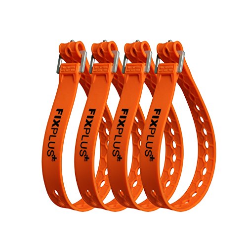 Fixplus Strap 4er-Pack - Zurrgurt Zum Sichern, Befestigen, Bündeln und Festzurren, aus Spezialkunststoff mit Aluminiumschnalle 46cm x 2,4cm (orange)