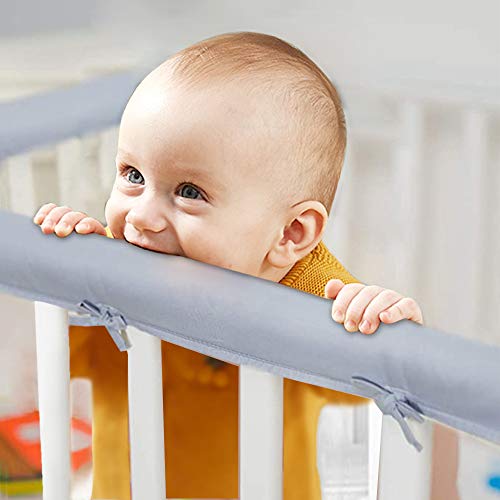 Eastern Corridor-EU 3-teiliges Baby-Kinderbettschutz-Set von Kauen für Standard-Kinderbetten, 100 % seidig weiches Mikrofaser-Polyester, passend für Seiten- und Vorderschienen, Grau