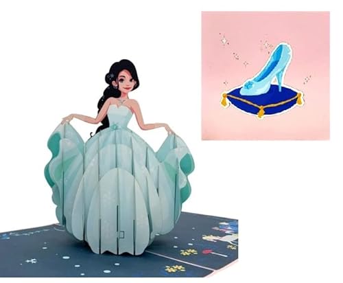 ETA 3D Cinderella Pop Up Karten, 3D Prinzessin Pop Up Karte für Kinder, Mädchen, Töchter, Nichte, Enkelkind am Geburtstag, 3D Fairy Tail Charakter Karte, B26