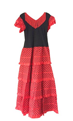 La Senorita Spanische Flamenco Kleid/Kostüm - für Mädchen/Kinder - Rot/Schwarz (Größe 34-36 - Länge 115 cm, Mehrfarbig)
