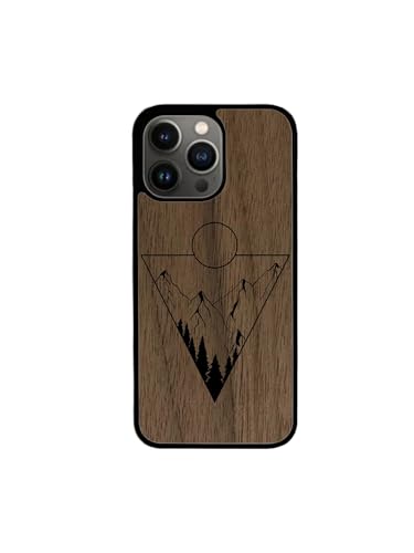 Enowood Schutzhülle aus Holz, handgefertigt, Landschaft 3, iPhone 12 Pro, Walnuss
