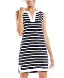 Nautica Damen Breton Stripes Sleeveless V-Neck Stretch Cotton Polo Dress Lssiges Kleid, Navy, Groß