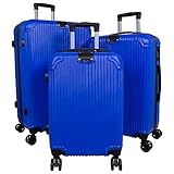 Trendyshop365 Koffer-Set 3-teilig Hartschale Ibiza 4 Rollen Zahlenschloss Blau