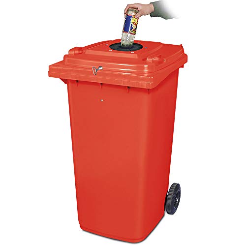 BRB 240 Liter Müllbehälter rot, Flascheneinwurf mit Gummirosette, abschließbar mit Dreikantschlüssel