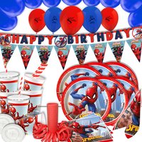 geburtstagsfee Spiderman Partydeko Set XL, 140tlg. Partygeschirr Partytischdecke Trinkhalme Luftballon Deko, Party Dekoration im Set für Mottoparty