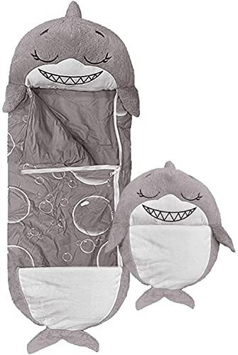 SIULAS Kindershlafsack mit Kissen,  2 in 1 Faltbarer Schlafsack, für campen und Schlafen, Bequemer und Weicher Schlafsack（A06） (Grau, 137 x 50.42 cm)