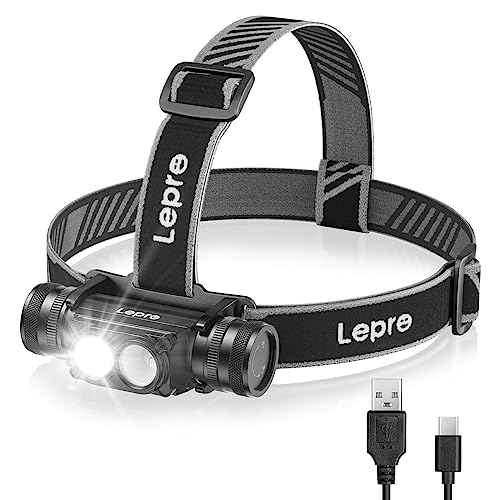 Lepro Stirnlampe Led Wiederaufladbar, 1000 Lumen Superhell Abnehmbarer Kopflampe mit Rotlicht, IP65 Wasserdichte Kopfleuchte, 6 Beleuchtungsmodi für Camping, Sport, Angeln, Handwerk [inkl. USB-Kabel]