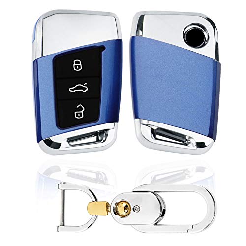 Kwak's Autoschlüssel Hülle für VW Kompatibel mit 19 Volkswagen MAGOTAN Passat CC B8 Variant 3 Tasten Schlüssel ABS Schlüsselgehäuse mit Schlüsselanhänger(1#Blau)