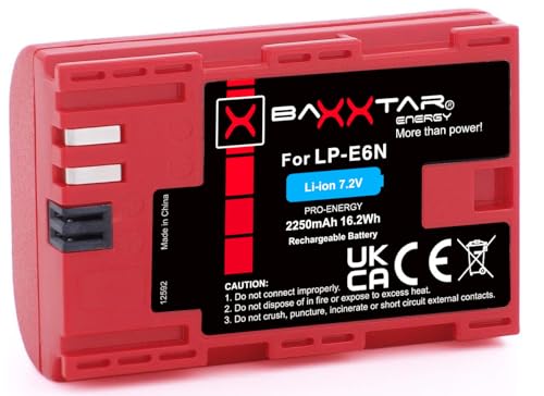 BAXXTAR PRO-Energy Qualitätsakku für Canon LP-E6N (echte 2040mAh) mit Infochip - Intelligentes Akkusystem Für Canon XC10 XC15 EOS R 60D 70D 80D 5D Mark I II III IV 6D 7D Mark I II