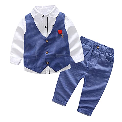 SXSHUN Baby Jungen Anzüge Gentleman Anzug Kinder Langarm mit Kragen Strampler Babys Taufe Hochzeit Sakkos Anzüge, Navy blau, 4-5 Jahre(Größenetikett: 110cm)