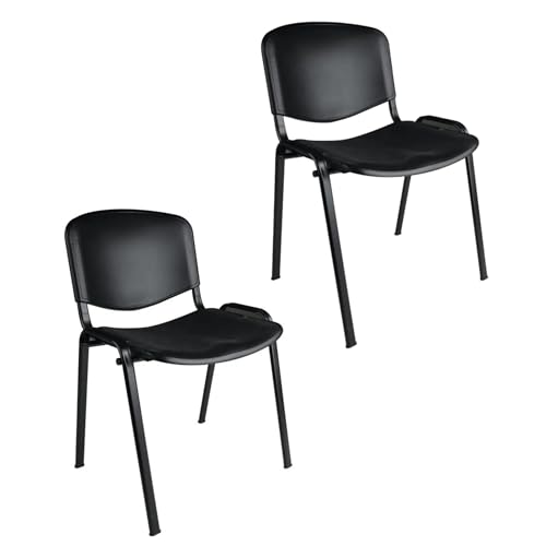 Topsit Büro & More 2er Set Besucherstühle, stapelbarer Konferenzstuhl, mit Sitz und Rückenlehne aus Kunststoff. (Schwarz)