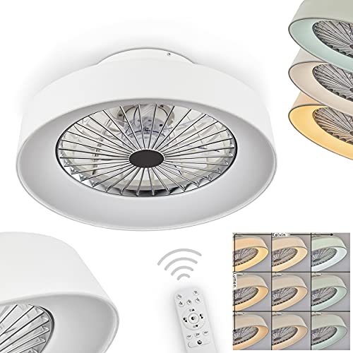 LED Deckenventilator Moli, moderne Deckenlampe mit Ventilator aus Kunststoff in Weiß, mit Fernbedienung dimmbar, mit Timer und Nachtlicht, 1 x 40 Watt, 2200 Lumen, 3000-6500 Kelvin