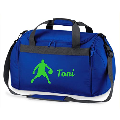 Sporttasche mit Namen Bedruckt für Kinder | Personalisierbar mit Motiv Basketball Spieler | Reisetasche Duffle Bag für Jungen Mädchen Sport (Royalblau)
