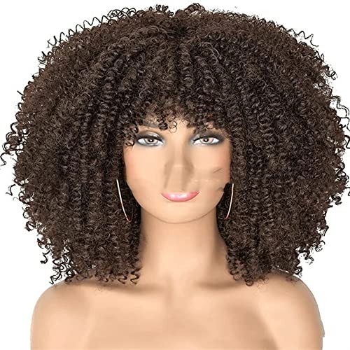 Wig For Women Short Curly Wigs with Bangs Loose Afro Hair Heat Resistant Shoulder Length Wigs Perfect for Daily (Size : 8 Style)