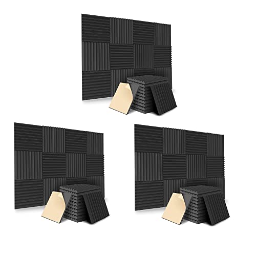 Fuzzbat 36 Stück Selbstklebende Akustikplatten, schalldichte Schaumstoffplatten, hohe Dichte Schallschutz Wandpaneele (schwarz)