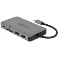 DeLock USB C HUB/Thunderbolt 3 Adapter / 9 in 1 Dockingstation mit HDMI 4K / VGA/USB 3.1 mit PD 3.0 Ladefunktion/SD/Micro SD-Kartenleser / RJ45 GigaBit LAN, 87735