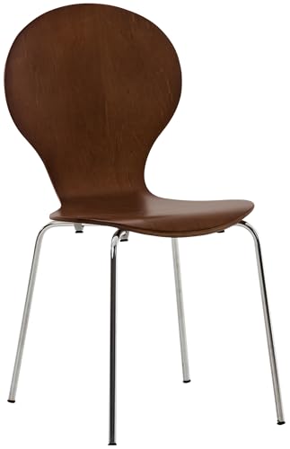 CLP Stapelstuhl Diego l Ergonomisch geformter Konferenzstuhl mit Holzsitz und Metallgestell I Stapelbarer Stuhl mit pflegeleichter Sitzfläche, Farbe:braun