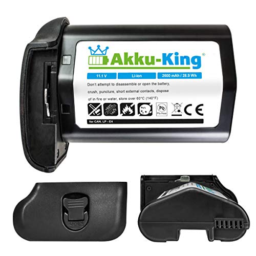 Akku-King Akku kompatibel mit Canon LP-E4 Li-Ion - 2600mAh mit Samsung Zellen - für EOS 1D Mark III, 1D Mark IV (EOS-1D X Dieses Modell ohne Restlaufzeitangabe)