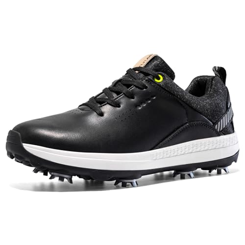 NGARY Golf Schuhe Herren Wasserdicht Atmungsaktive Golf Turnschuhe Spikes mit rutschfeste Außensohle leichte Golfschuhe,Schwarz,44 EU