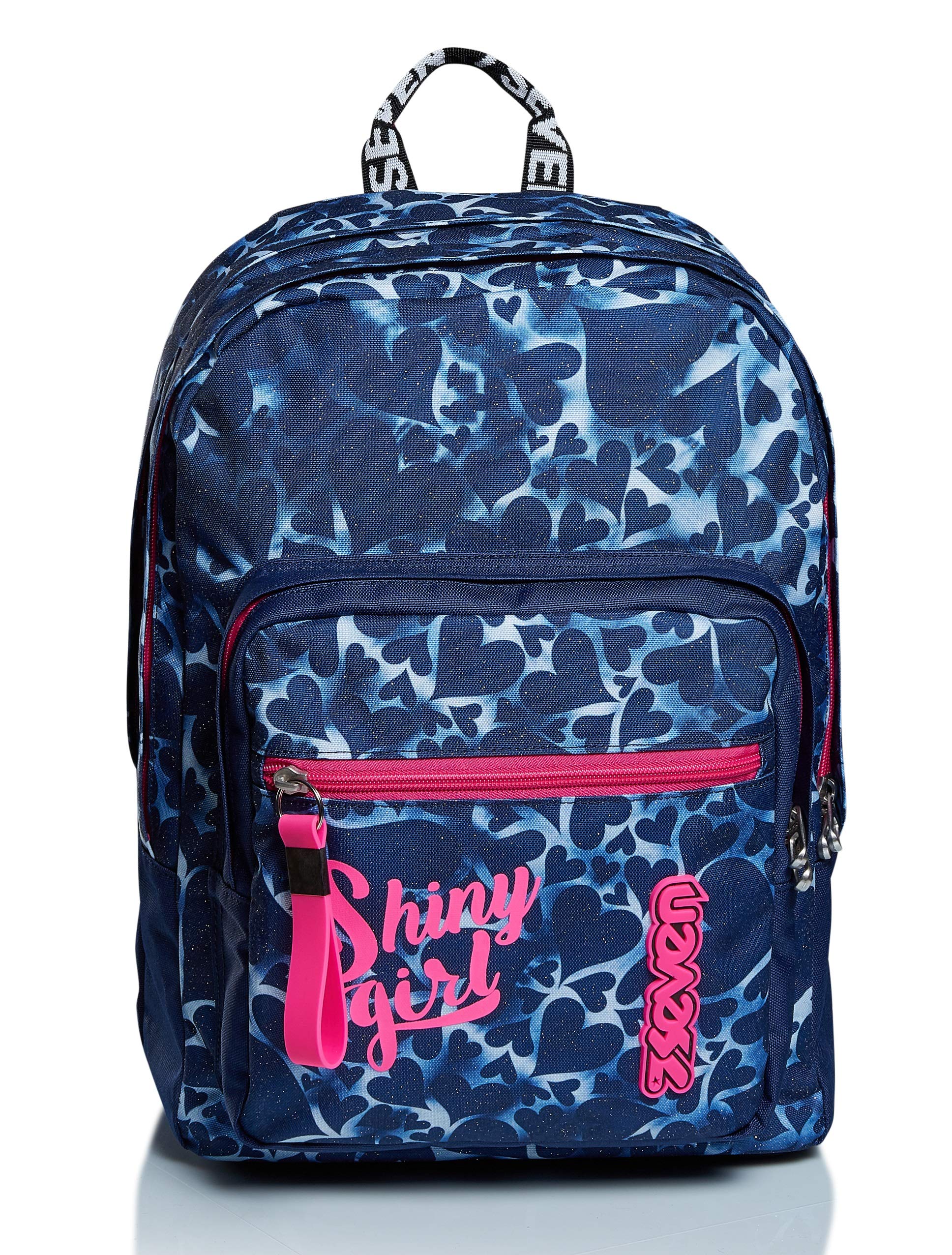 RUCKSACK EXTRA FIT SEVEN HEARTS Backpack für Schule, Uni & Freizeit, Geräumige Schultasche für Teenager, Mädchen und Jungen, blau, italienisches Design
