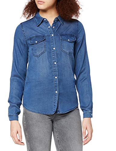 Vila Clothes Damen VIBISTA Shirt-NOOS Hemd, Blau (Medium Blue Denim Wash: Clean), 38 (Herstellergröße:M)