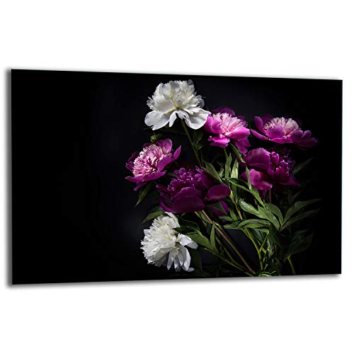 TMK | Herdabdeckplatte 80x52 cm 1-teilig Ceranfeldabdeckung Induktion Herdschutz Spritzschutz Glasplatte Deko Schneidebrett, schwarz Blumen