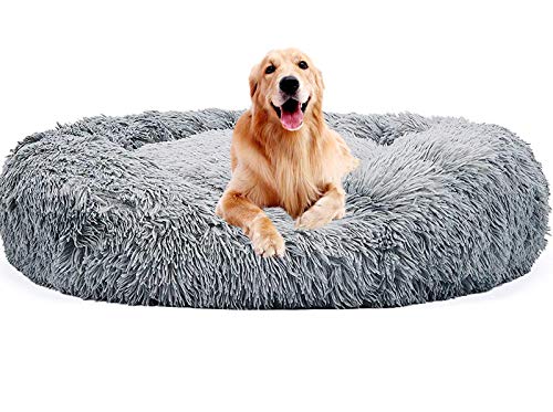 DUCHEN Weiches Hundebett kuscheliges Haustierbett Korb Donut Hundehöhle Kuschelkissen Warme Bequeme Hundesofa für Mittelgroße und Große Hunde XL-90cm