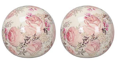 dekorative Deko-Kugel Keramik-Kugel Motiv Rose in Creme-rosa Preis für 2 Stück