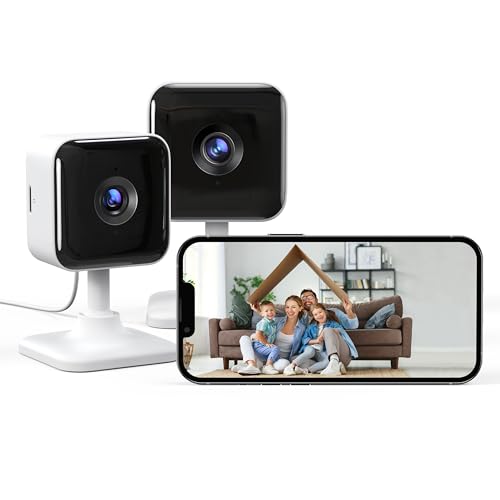 GNCC Überwachungskamera Innen, 2 Stück Kamera Überwachung innen 1080P, Verbesserte Nachtsicht, Echtzeitalarm, Bewegungs-/Tonerkennung, Zwei-Wege-Audio, SD&Cloud-Speicher, Kompatibel mit Alexa