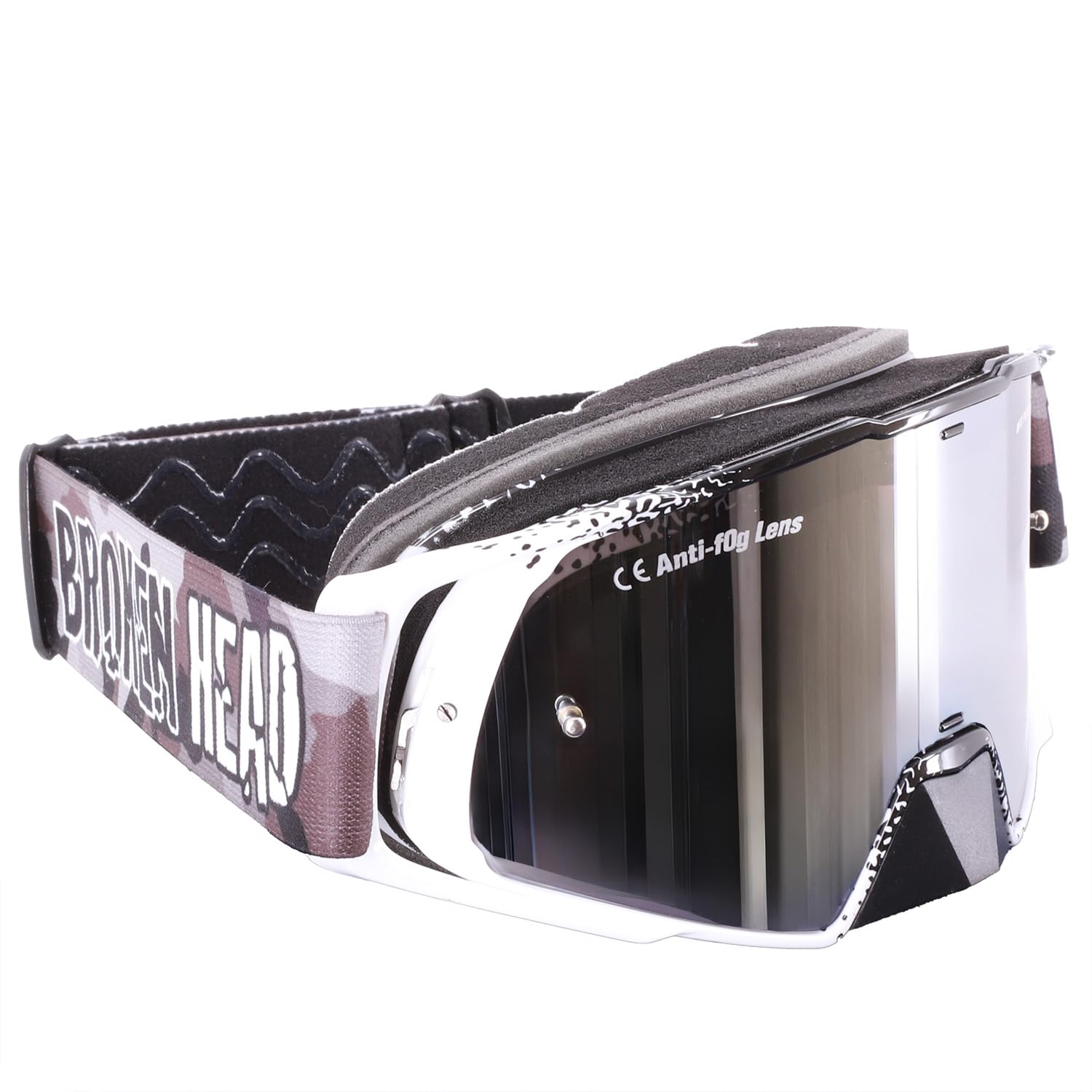 Broken Head Regulator MX Google Schwarz-Weiß mit verspiegeltem Glas - Motorrad-Brille Für Motocross, Enduro, Downhill, Offroad - Mit UV-Schutz