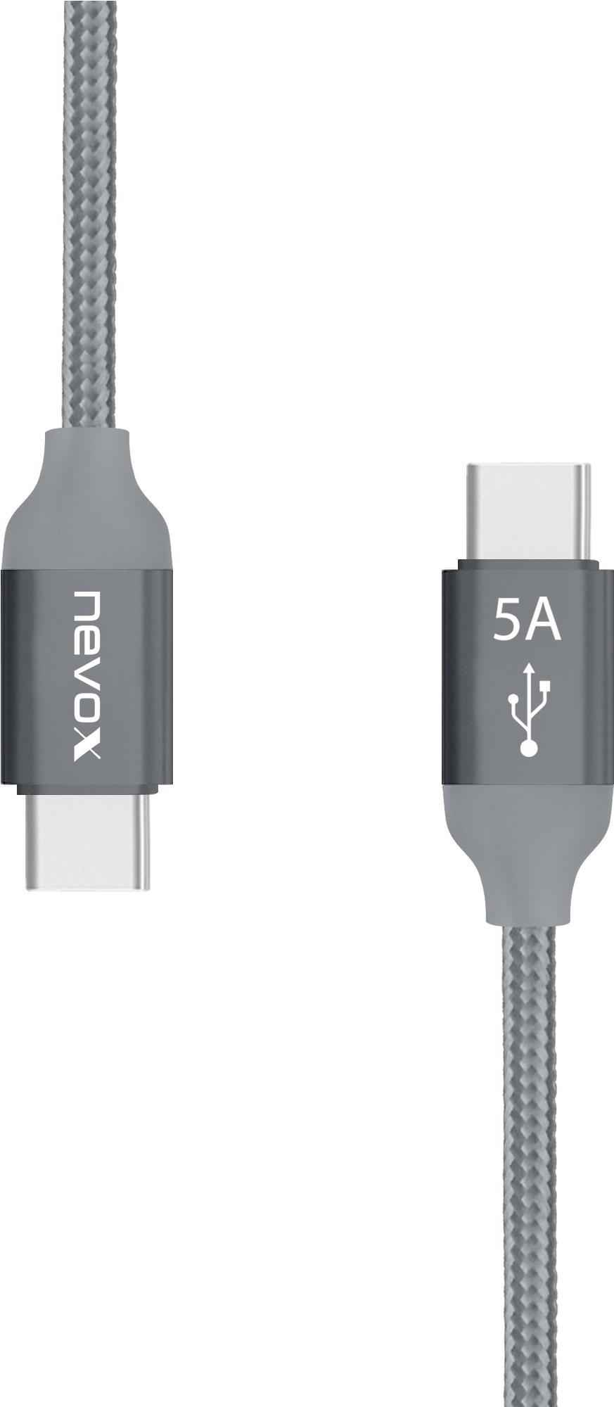 nevox USB Type C zu Type C Kabel 20V/5A (100W) Emark IC 0,5 m silbergrau (1652)