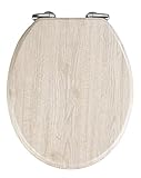 WENKO WC-Sitz Eiche Grau, Toilettensitz mit Absenkautomatik in Holz-Optik, WC-Deckel für sanftes Deckelschließen, mit Fix-Clip Hygienebefestigung, Toilettenbrille aus MDF, 35,5 x 42,5 cm, Hellgrau