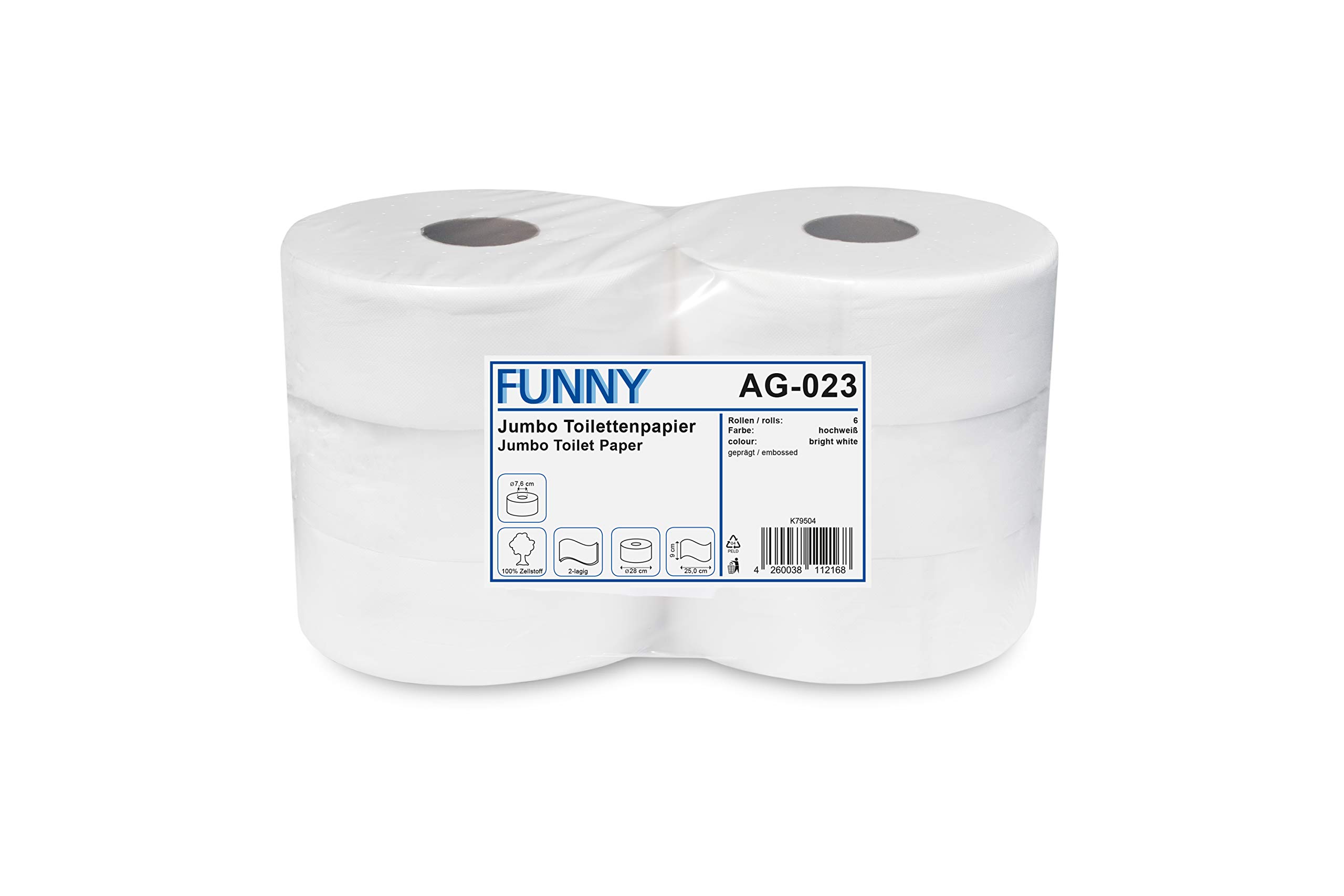 Funny Jumbo - Toilettenpapier 2 lagig hochweiß, Durchmesser circa 28 cm, 1er Pack (1 x 6 Stück)