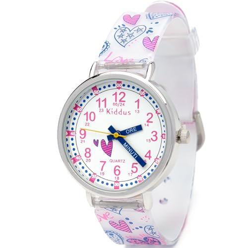 Kiddus Lern Armbanduhr für Kinder, Jungen und Mädchen. Analoge Armbanduhr mit Übungen zum Erlernen der Uhrzeit. Entworfen in Barcelona