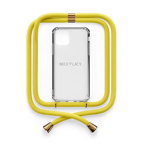 NECKLACY® - Die Premium Handykette für Apple iPhone 13 in Sunshine Vibes | transparente Handyhülle mit hochwertiger Kordel zum Umhängen - Smartphone Crossbody Case