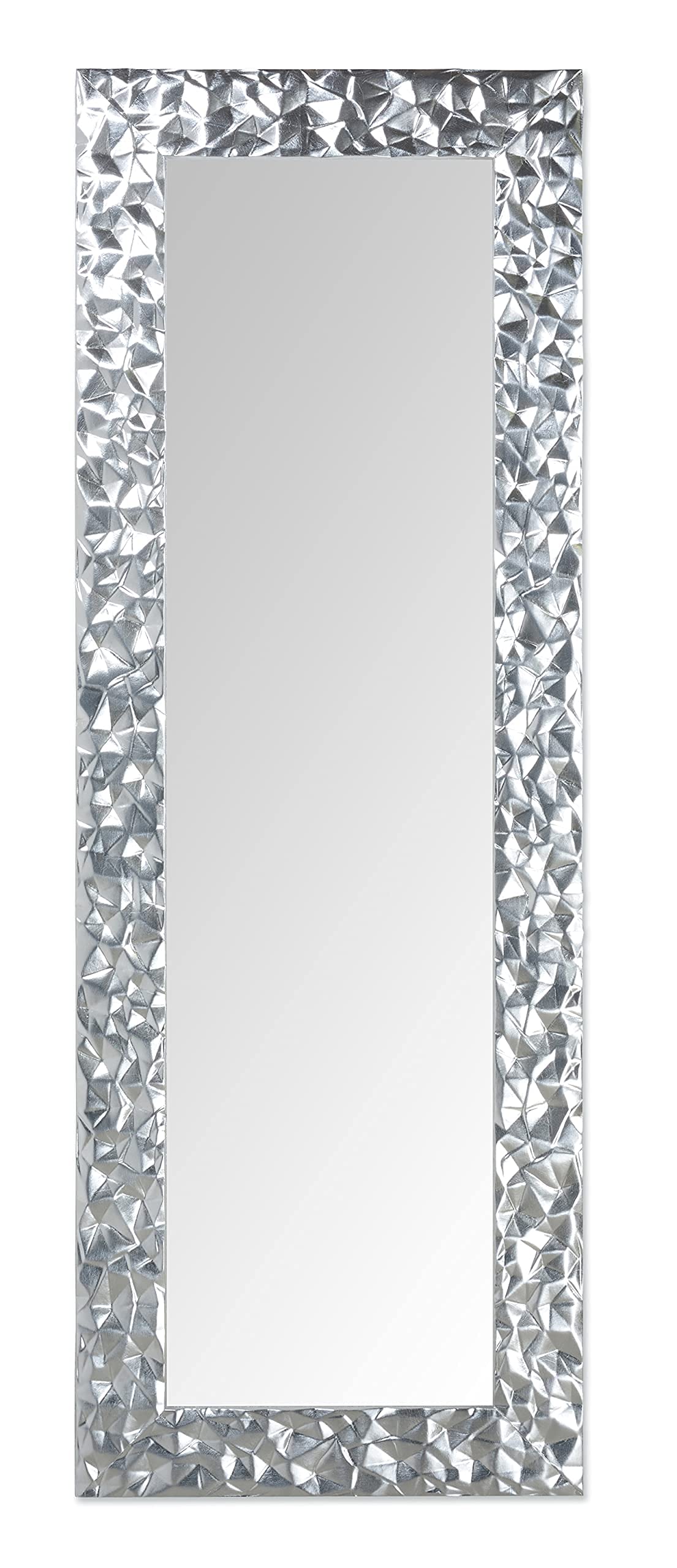 MO.WA Spiegel Wandspiegel Silber Ganzkörperspiegel 52x147 Blattsilber, Lehnspiegel Modern, Dekospiegel, hängender Spiegel Holzrahmen